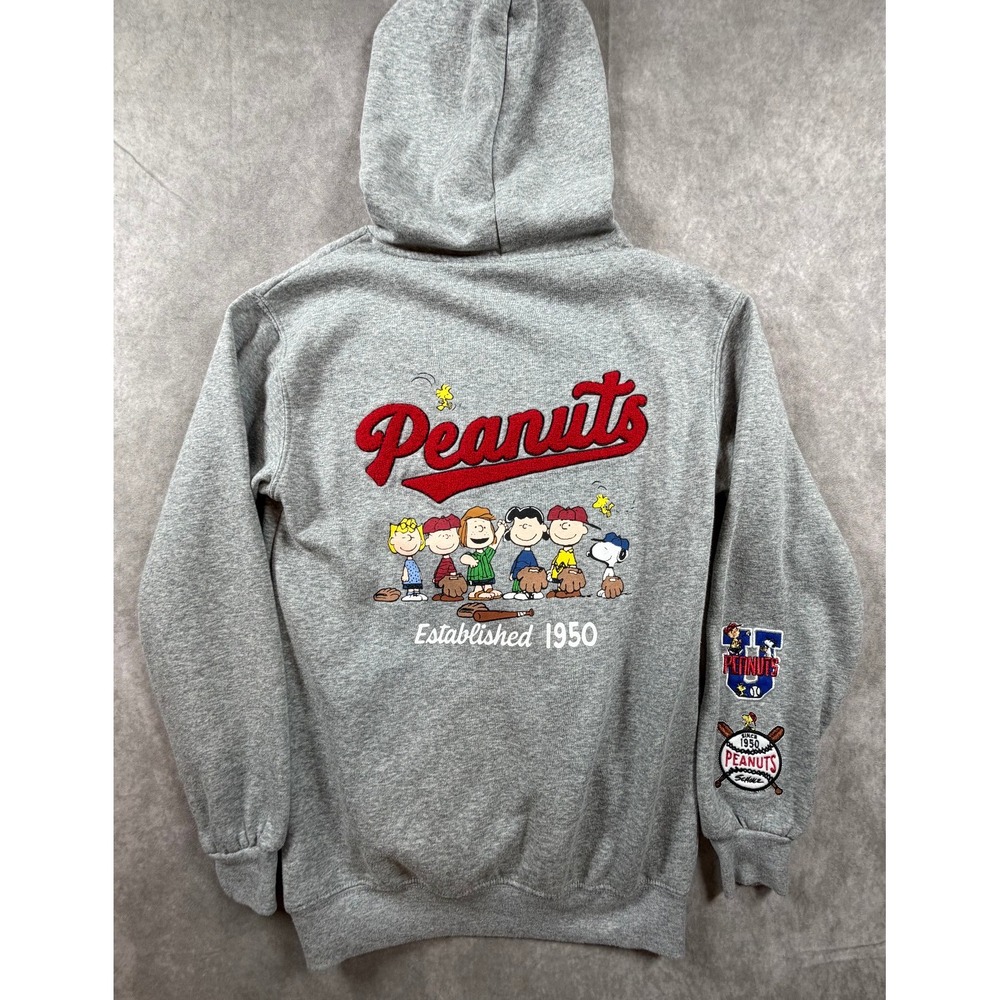 Peanuts Snoopy Womens XXS Hoodie Gray Baseball Graphic Embroidered Patches